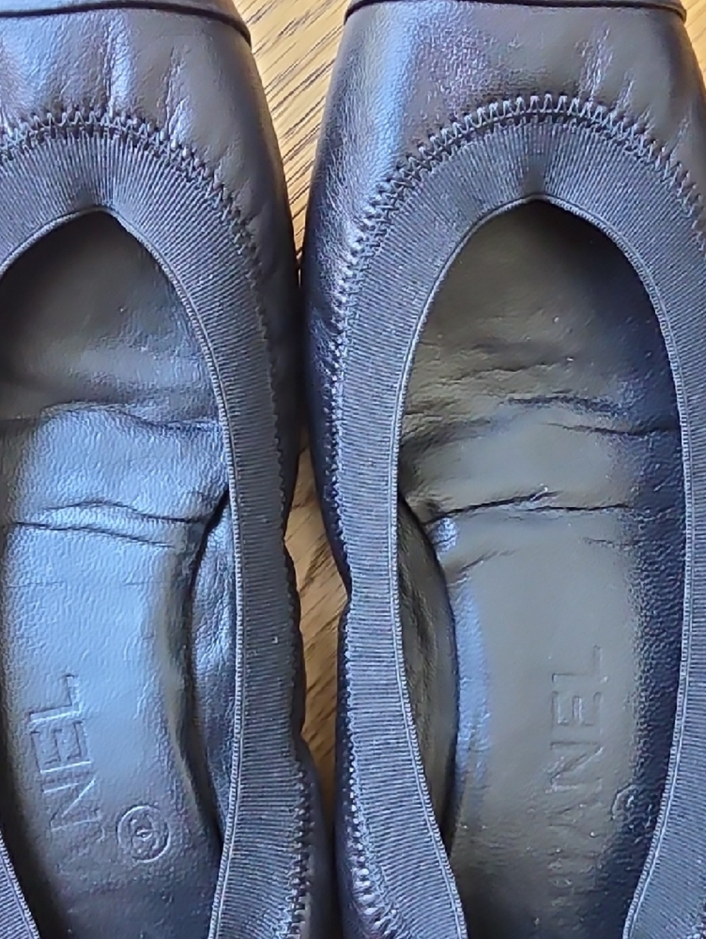 CHANEL Black Leather Elastic Topline Ballet Flats - Picture 7 of 8